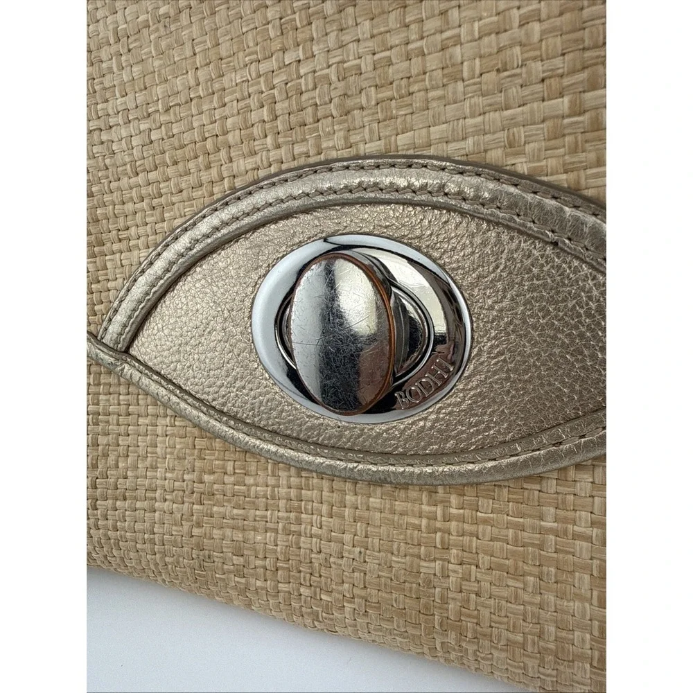 Bodhi Straw Raffia Metallic Leather Envelope Clutch Evening Bag